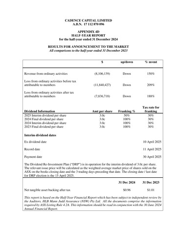 Thumbnail Cadence Capital Limited Financial Report 2025-h1