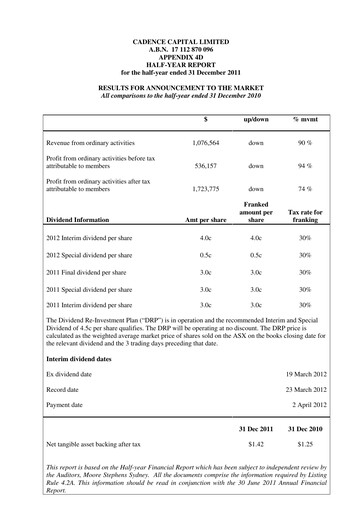 Miniature Cadence Capital Limited Rapport semestriel 2011-h1