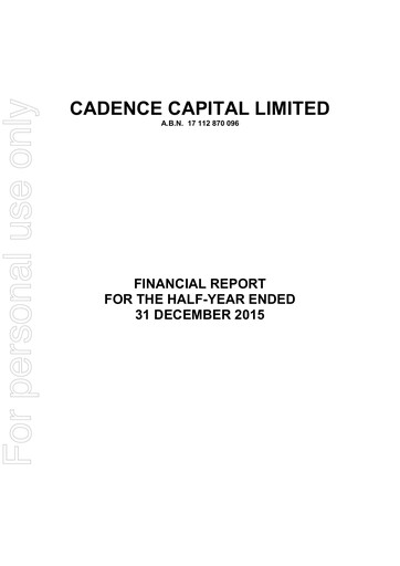 Miniature Cadence Capital Limited Rapport semestriel 2015-h1