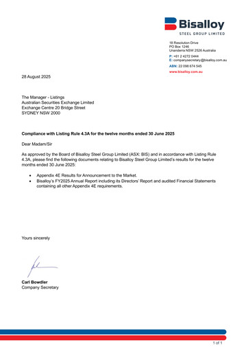 Thumbnail Bisalloy Steel Group Annual Report 2025