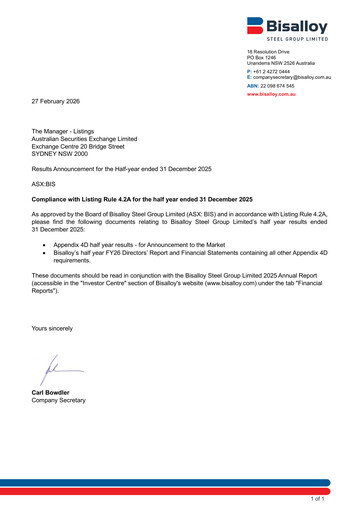 Thumbnail Bisalloy Steel Group Half-year Report 2026-h1
