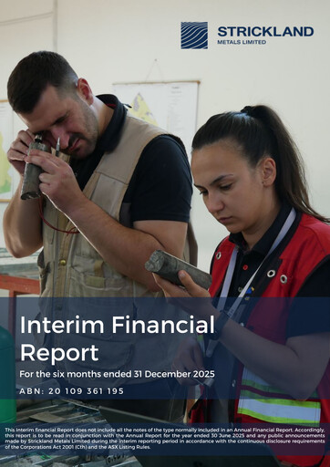 Thumbnail Strickland Metals Limited Half-year Report 2025-h1