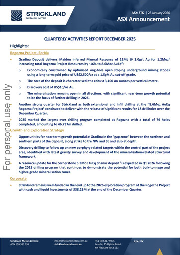 Thumbnail Strickland Metals Limited Quarterly Report 2025-q4