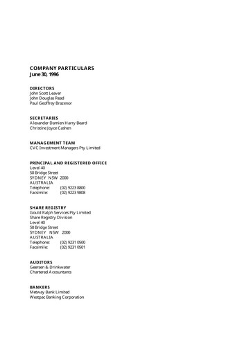 Thumbnail CVC Limited Annual Report 1996