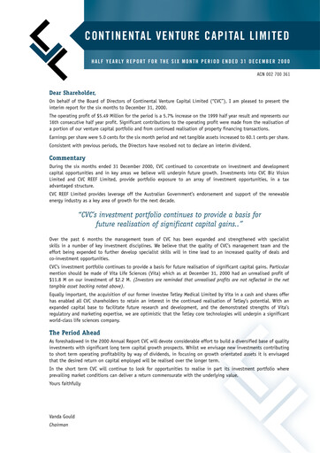 Thumbnail CVC Limited Financial Report 2001-h1
