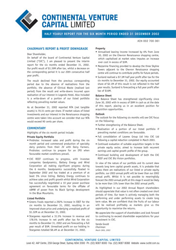 Thumbnail CVC Limited Financial Report 2003-h1