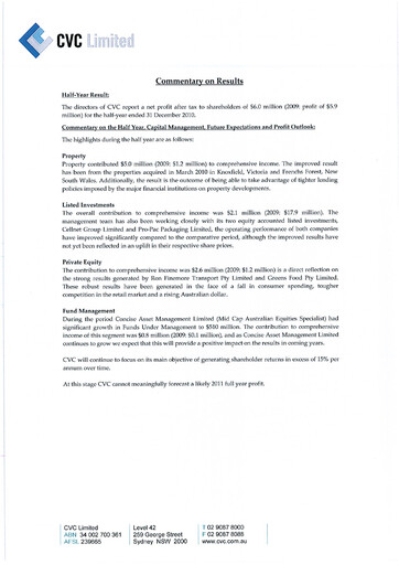 Thumbnail CVC Limited Financial Report 2011-h1