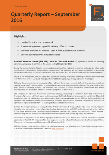 Thumbnail FBR Limited Quarterly Report 2016-q3