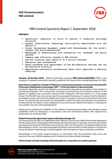 Thumbnail FBR Limited Quarterly Report 2018-q3