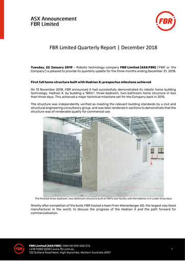 Thumbnail FBR Limited Quarterly Report 2018-q4