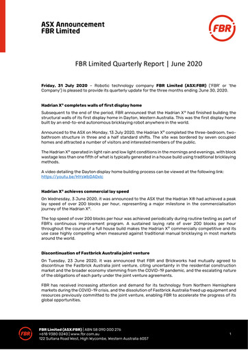 Thumbnail FBR Limited Quarterly Report 2020-q2