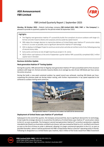 Thumbnail FBR Limited Quarterly Report 2023-q3