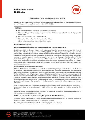 Thumbnail FBR Limited Quarterly Report 2024-q1