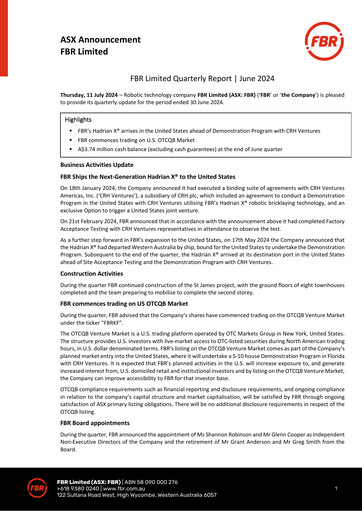Thumbnail FBR Limited Quarterly Report 2024-q2