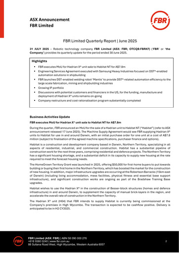 Thumbnail FBR Limited Quarterly Report 2025-q2