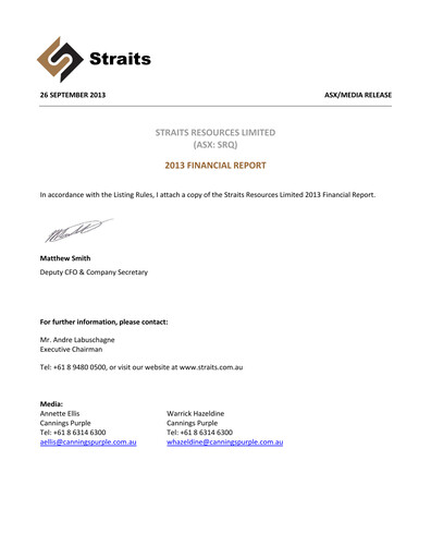 Thumbnail Aeris Resources Financial Report 2013