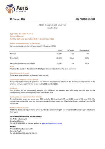 Thumbnail Aeris Resources Financial Report 2016-h1