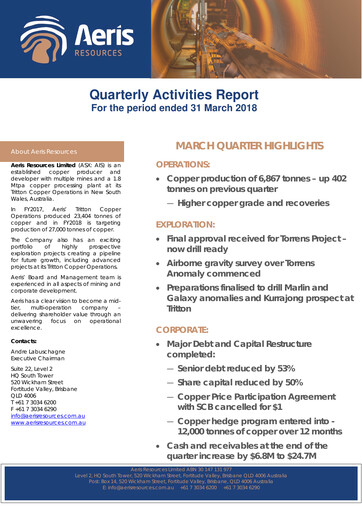 Thumbnail Aeris Resources Quarterly Report 2018-q3