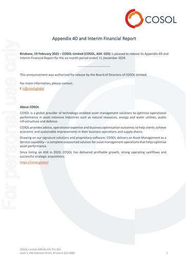 Vorschaubild COSOL Limited Finanzbericht 2025-h1