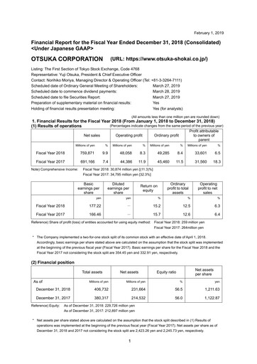 Vorschaubild Otsuka Finanzbericht 2018