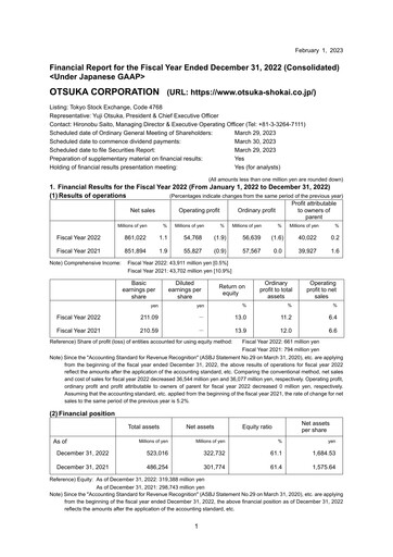 Vorschaubild Otsuka Finanzbericht 2022
