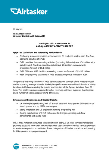 Miniature Airtasker Rapport trimestriel 2021-q4