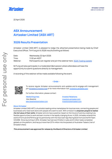 Thumbnail Airtasker Quarterly Report 2026-q3