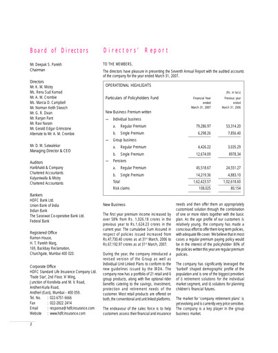 Miniature HDFC Life
 Rapport annuel 2006-2007