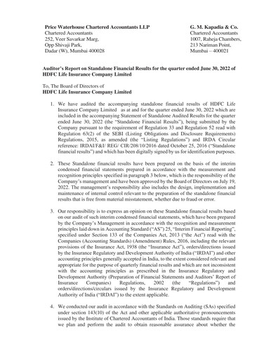 Miniature HDFC Life
 Rapport trimestriel 2022-q1