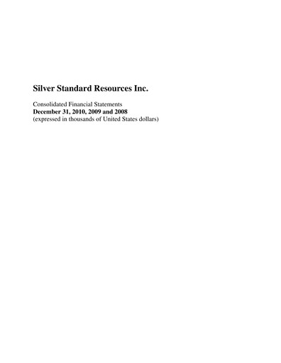 Thumbnail SSR Mining Financial Statement 2010