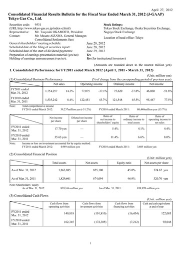 Vorschaubild Tōkyō Gas
 Finanzmitteilung fy2011