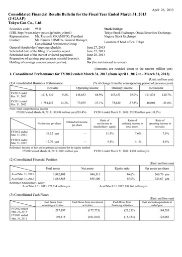 Vorschaubild Tōkyō Gas
 Finanzmitteilung fy2012