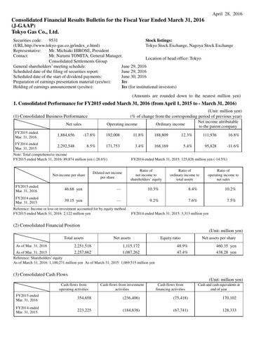 Vorschaubild Tōkyō Gas
 Finanzmitteilung fy2015