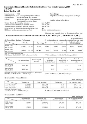 Vorschaubild Tōkyō Gas
 Finanzmitteilung fy2016
