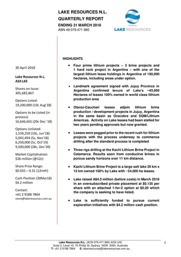 Thumbnail Lake Resources NL Quarterly Report 2018-q1