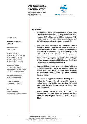 Thumbnail Lake Resources NL Quarterly Report 2019-q1