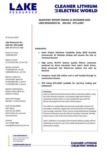 Thumbnail Lake Resources NL Quarterly Report 2020-q4