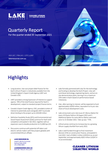 Thumbnail Lake Resources NL Quarterly Report 2021-q3