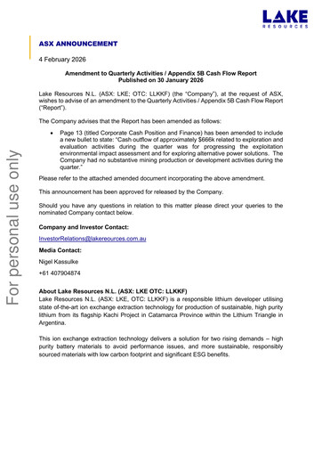 Thumbnail Lake Resources NL Quarterly Report 2025-q4