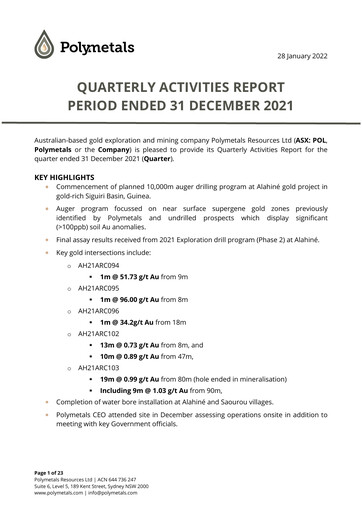 Miniature Polymetals Resources Rapport trimestriel 2021-q4