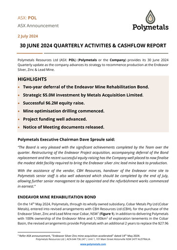Miniature Polymetals Resources Rapport trimestriel 2024-q2