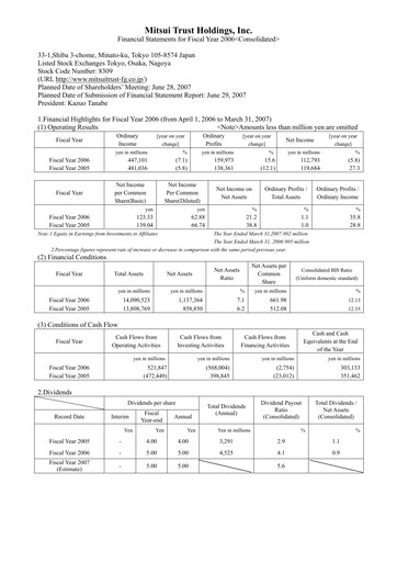 Thumbnail Sumitomo Mitsui Trust Holdings Financial Statement fy2006