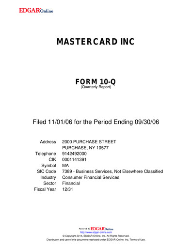 Miniature Mastercard Rapport trimestriel 2006-q3