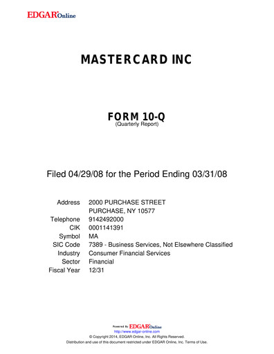 Miniature Mastercard Rapport trimestriel 2008-q1