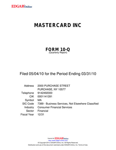 Miniature Mastercard Rapport trimestriel 2010-q1