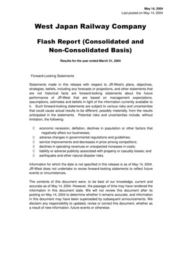 Thumbnail West Japan Railway Financial Statement fy2004