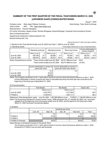 Vorschaubild West Japan Railway Quartalsbericht 2025-q1
