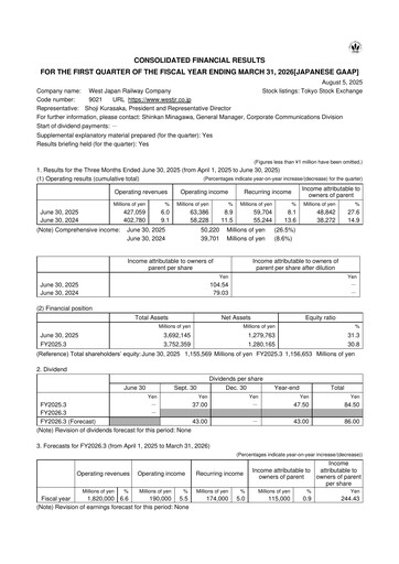 Vorschaubild West Japan Railway Quartalsbericht 2026-q1
