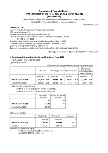 Thumbnail Daifuku Half-year Report fy2018-h1