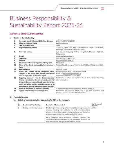 Thumbnail Axis Bank Sustainability Report 2025-2026